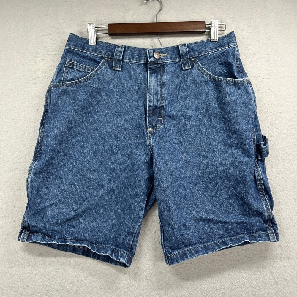 Wrangler Carpenter Denim Shorts Men 32 Blue Jorts Loose Work Utility Hammer Loop
